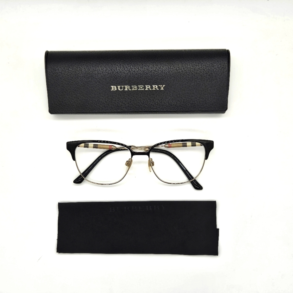 BURBERRY BE 1313Q 1237 Black Light Gold Metal Square Eyeglasses 53mm